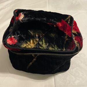 Johnny was Rosana Black Rose Velvet Quilted Zip top Makeup Bag